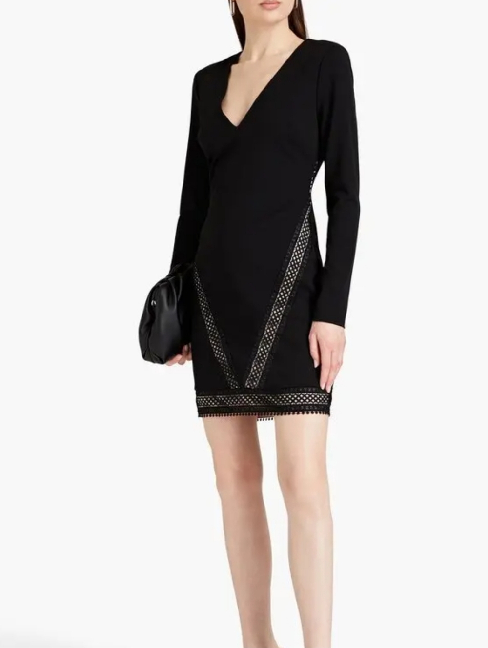 One33 Social Badgley Black V neck Lace Inlet Long Sleeve Bodycon Dress Sz 8